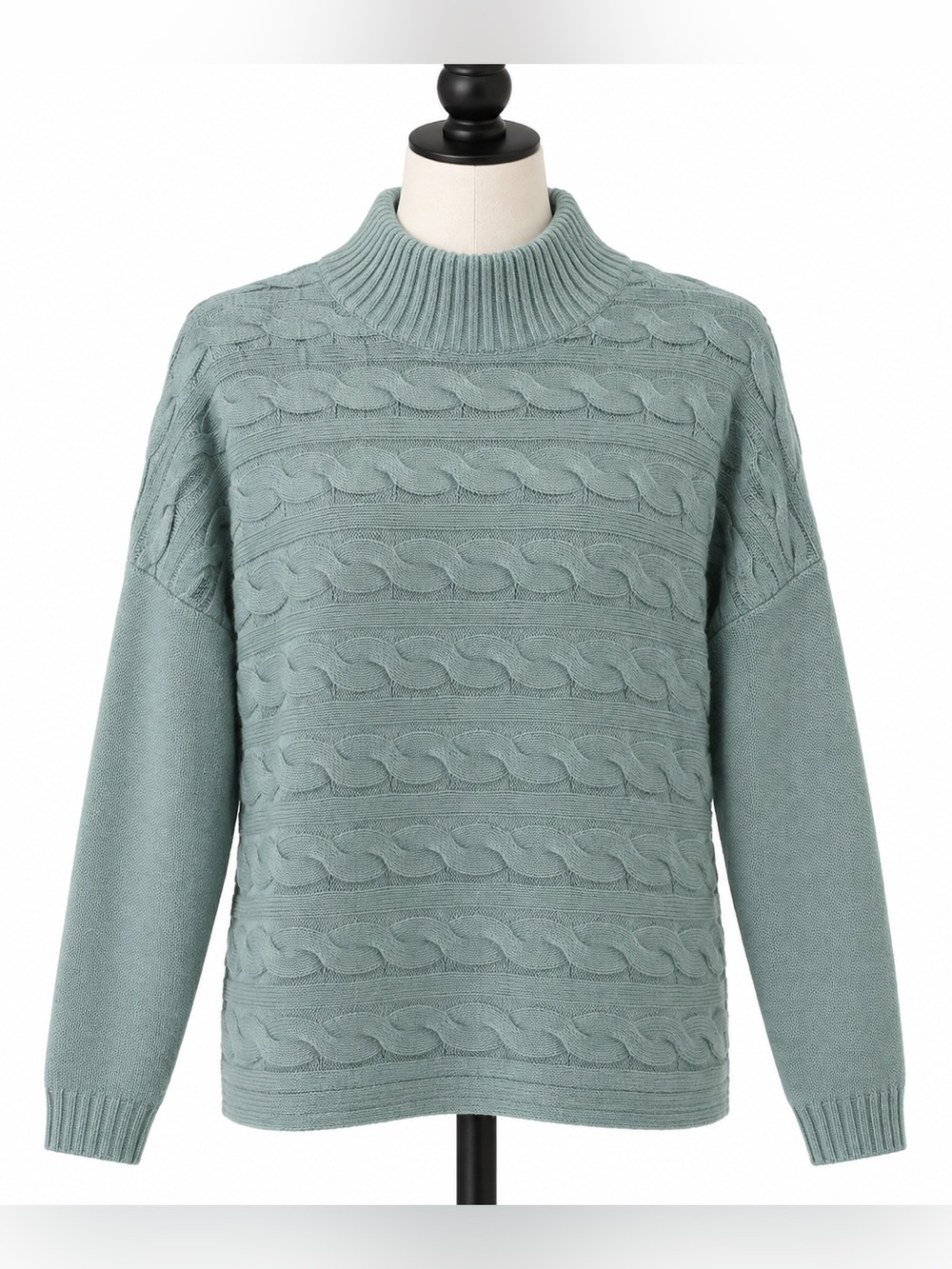 J. Jill Cable-Knit Turtleneck Sweater - Light Sage Green